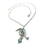 Mariana Necklace Pendant Bird & Charms in Greens Swarovski Crystals Ambrosia Coll. - Image 3
