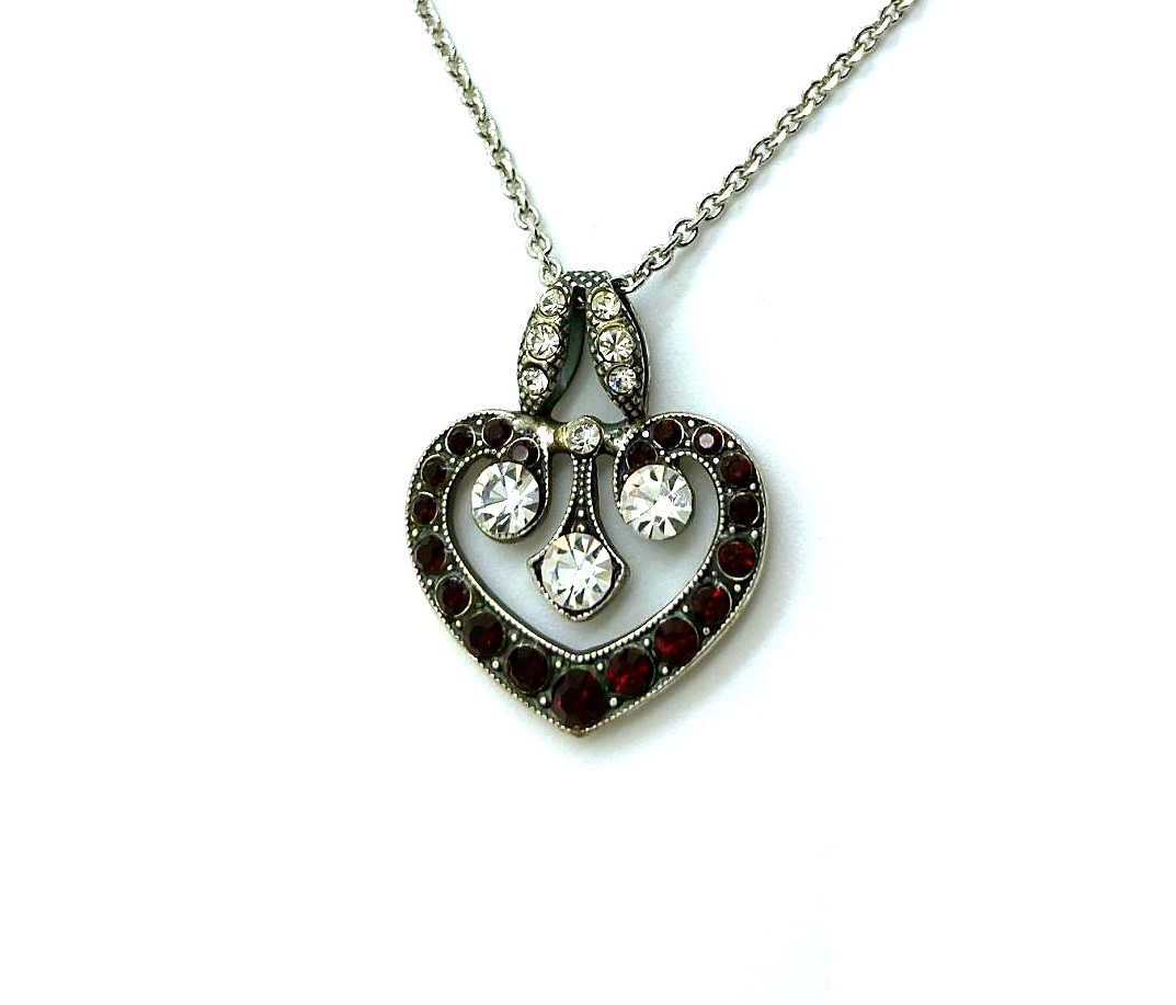N-5209-208001-SP (3) Mariana Necklace Pendant Heart Shaped Siam & Clear Austrian Crystals My Treasures Coll. - Image 1
