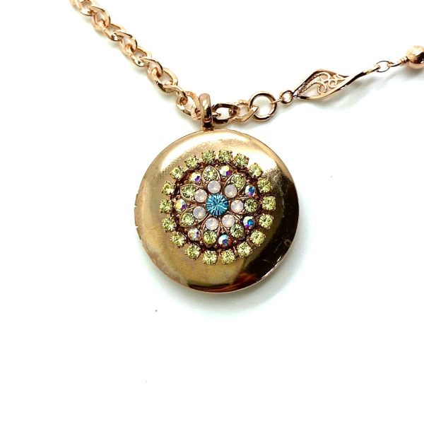 Mariana Necklace Round Locket Pendant Beaded Austrian Crystals Coco Icons Coll.