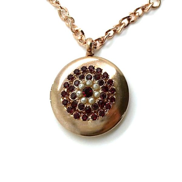 Mariana Necklace Locket Pendant Pearl Mineral & Siam Swarovski Crystal My Treasures Coll.