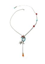 Mariana Necklace Pendant Bird Charms Red, Blue & Amber Swarovski Crystals Gypsy Soul	 Coll." - Image 2