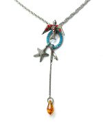 Mariana Necklace Pendant Bird Charms Red, Blue & Amber Swarovski Crystals Gypsy Soul	 Coll."
