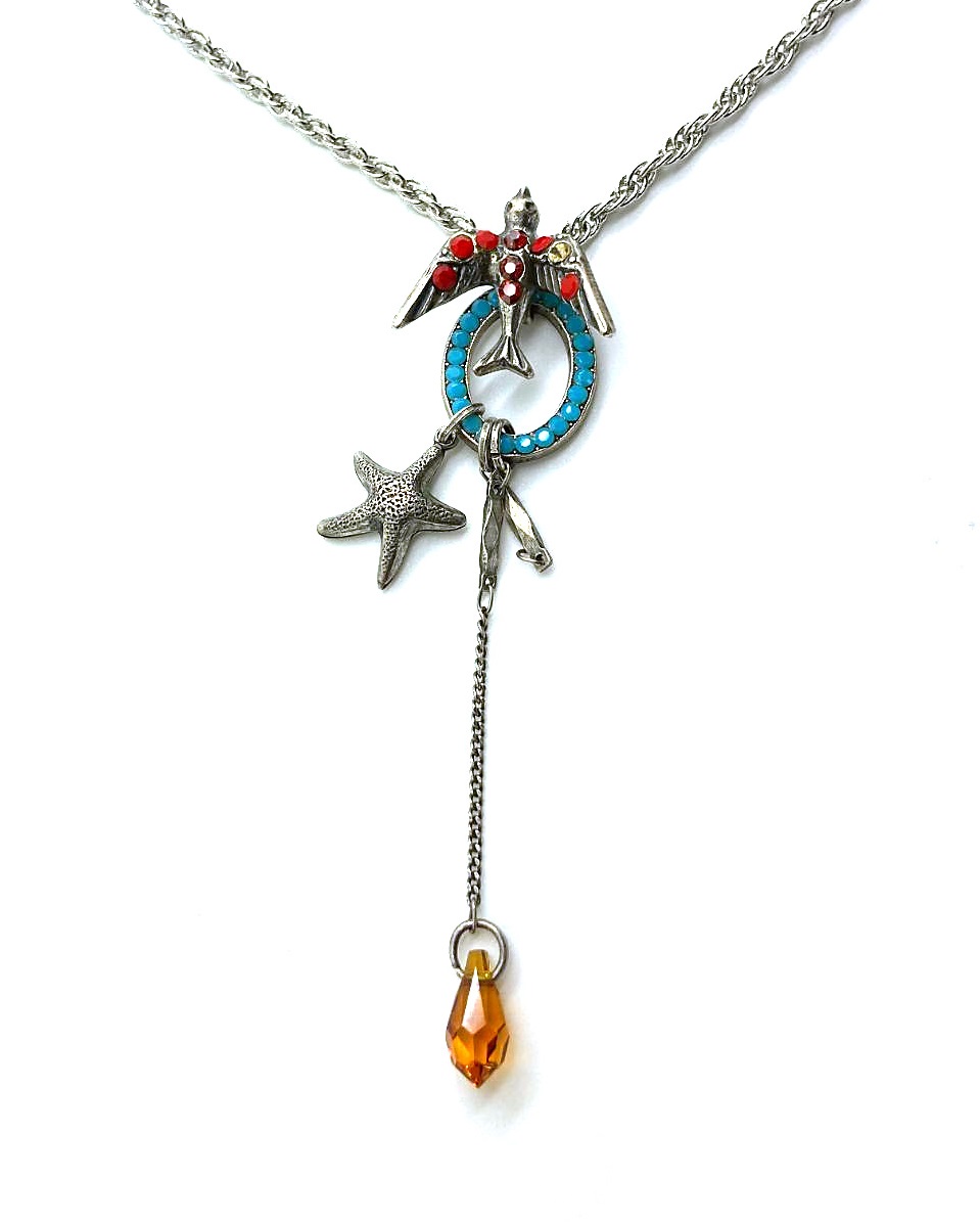 N-5223-3511-SP (3) Mariana Necklace Pendant Bird Charms Red, Blue & Amber Swarovski Crystals Gypsy Soul Coll." - Image 1