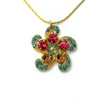 Necklace Pendant By Mariana Woman Timeless Fuchsia and Aqua Swarovski Crystals