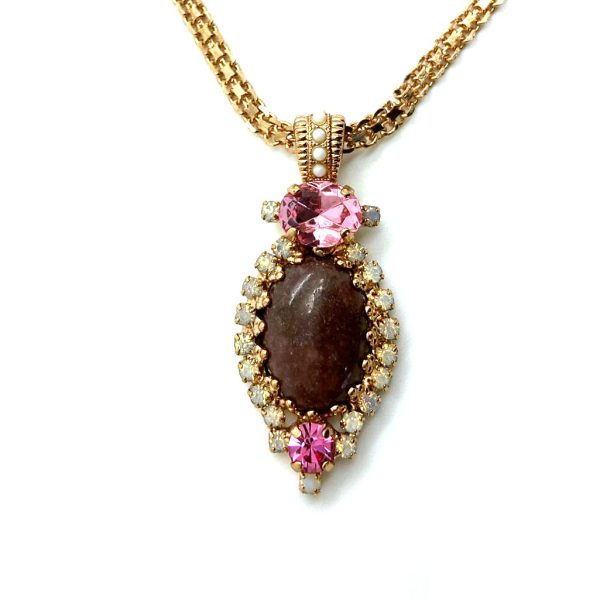 Necklace Pendant By Mariana Woman Hematite Mineral and Opal Swarovski Crystals