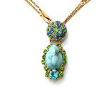 Necklace Pendant By Mariana Woman Turquoise Mineral and Blue Opal Swarovski Crystals
