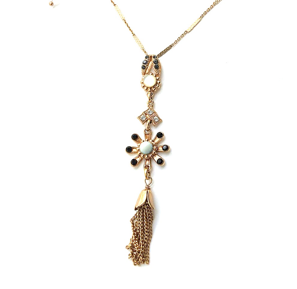 N-5412-1-M1081-RG (2) Mariana Necklace Pendant Fab Shell Mineral & Clear Swarovski Crystals Africa Coll. - Image 1