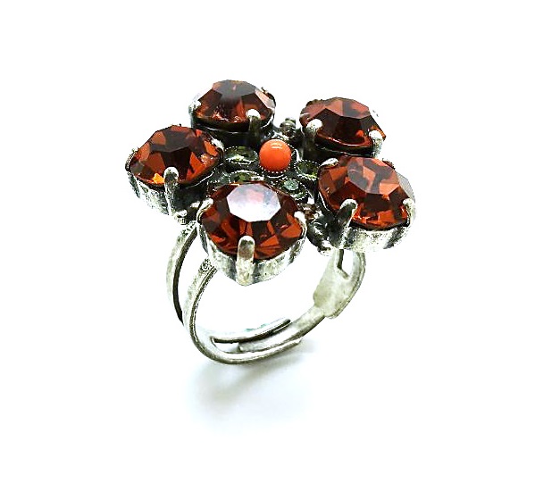 Mariana Ring Tangerine & Yellow Flower Swarovski Crystal My Treasures Coll.  SP Plated