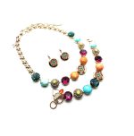 Mariana Jewelry Set Necklace,Bracelet,Earrings Turquoise,Aventurine Mineral & Large Swarovski Crystals Masai Africa Coll. - Image 2