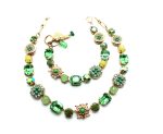 Jewelry Set By Mariana Silk Road Coll. Necklace & Bracelet Green Quartz Mineral and Austrian Crystals