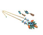 Mariana Jewelry Set Necklace & Earrings Turquoise, Coral Minerals & Austrian Crystals Serengeti Africa Coll.