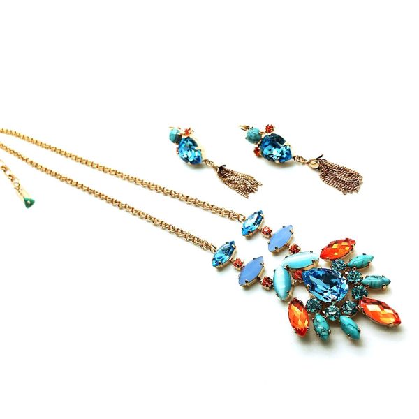 Mariana Jewelry Set Necklace & Earrings Turquoise, Coral Minerals & Austrian Crystals Serengeti Africa Coll.