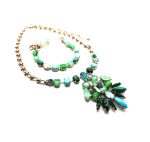 Mariana Jewelry Set Necklace, Bracelet Turquoise,Green Quartz Minerals & Swarovski Crystals Congo Africa Coll.