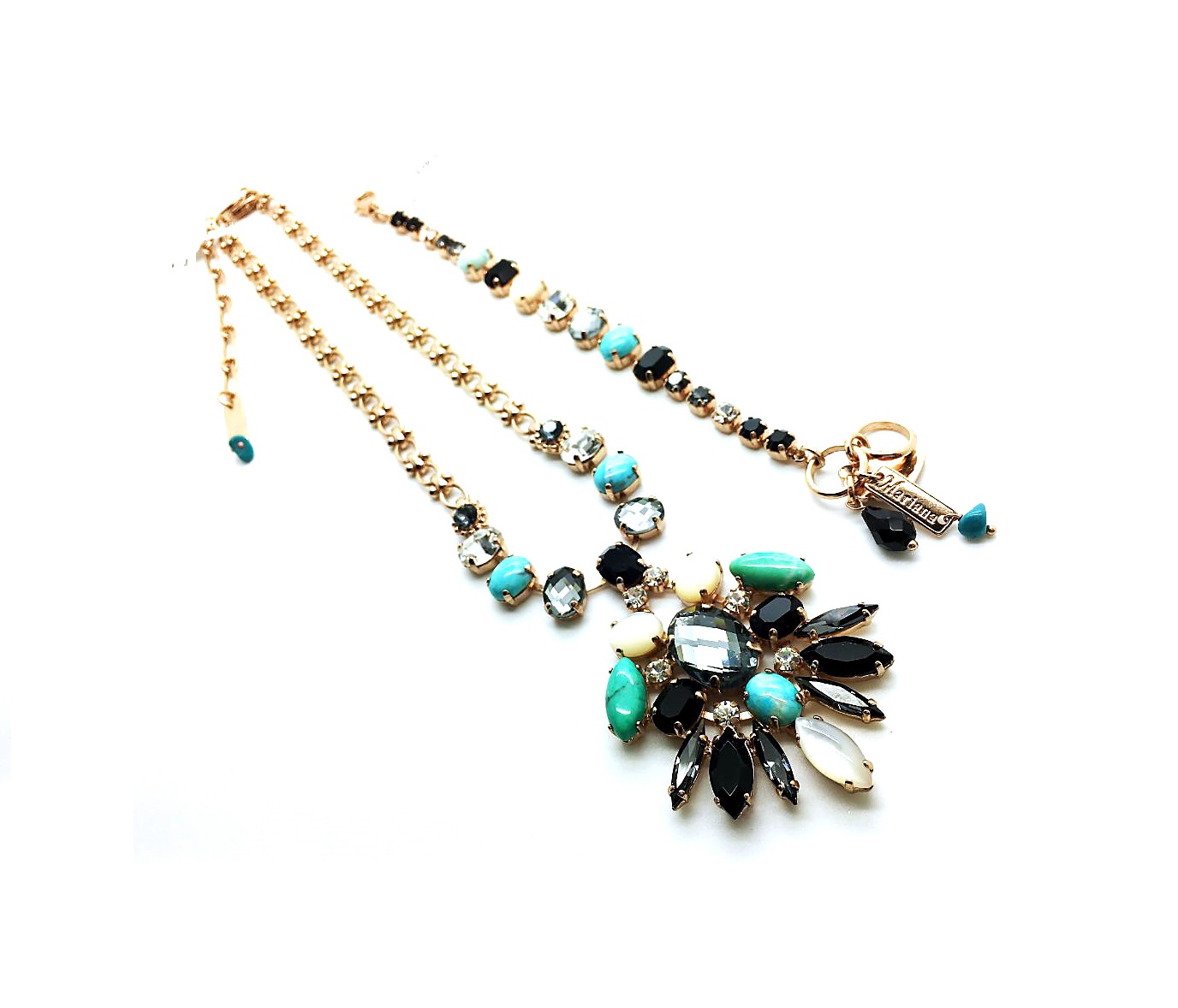 set020 (1) Mariana Jewelry Set Necklace, Bracelet Turquoise,White Shell Minerals & Swarovski Crystals Zanzibar Africa Coll. - Image 1
