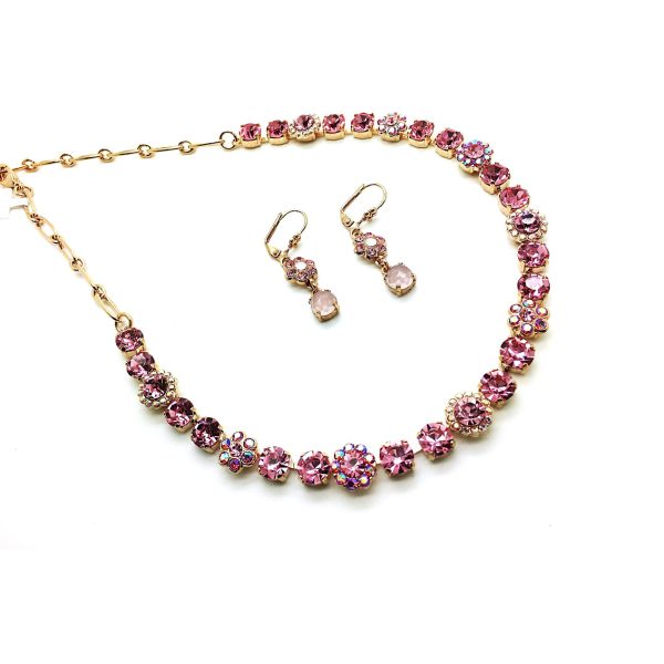 Mariana Jewelry Set Necklace, Earrings, Quartz Mineral & Pink, Lavender Austrian Crystals Pretty In Pink Coll.