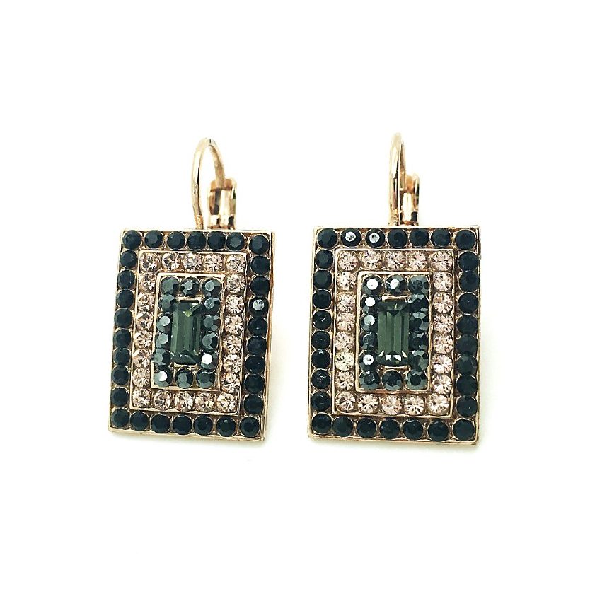 E-1000-3-1073-RG6 (3) Earrings By Mariana Songbook Coll. Timeless Jet, Metallic & Rose Swarovski Crystals - Image 1