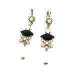 Mariana Earrings Sophisticated Pearl Mineral, Jet & White Swarovski Crystals Nirvana Coll. - Image 2