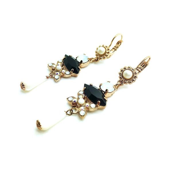 Mariana Earrings Sophisticated Pearl Mineral, Jet & White Swarovski Crystals Nirvana Coll.