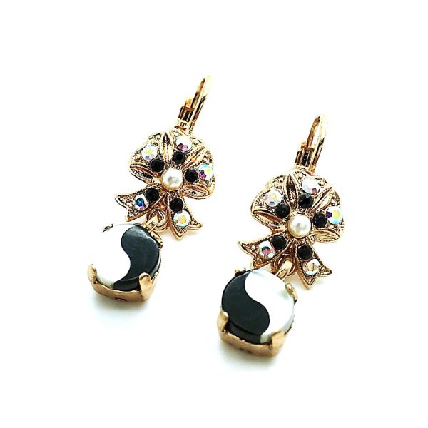 Mariana Earrings RG Plated"Yin Yang" Jet, White & AB Swarovski Crystals Nirvana Coll.