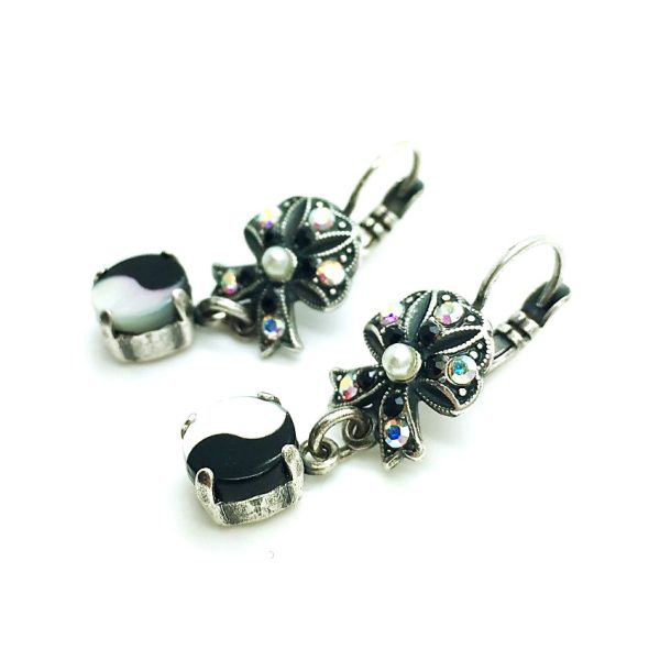Mariana Earrings Silver Plated "Yin Yang" Jet, White, AB Swarovski Crystals Nirvana Coll.