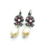 Mariana Earrings Bow Dangling Pearl Mineral & Pink Swarovski Crystal Icons Coll.