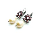 Mariana Earrings Bow Dangling Pearl Mineral & Pink Swarovski Crystal Icons Coll. - Image 3