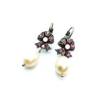 Mariana Earrings Bow Dangling Pearl Mineral & Pink Swarovski Crystal Icons Coll. - Image 2