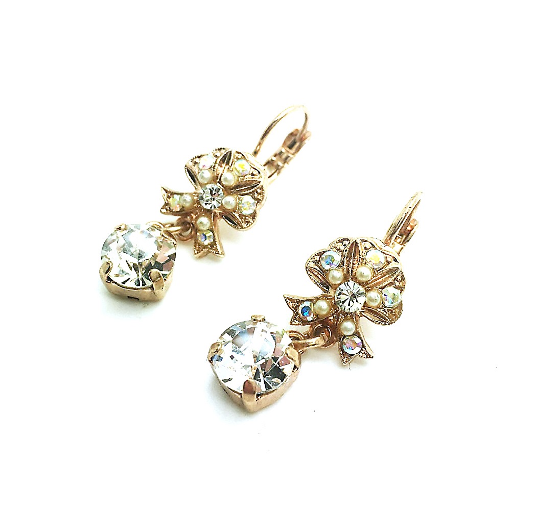 E-1006-M48001-RG6 (2) Earrings By Mariana Woman Lovely Pearl Mineral and Clear Swarovski Crystals - Image 1