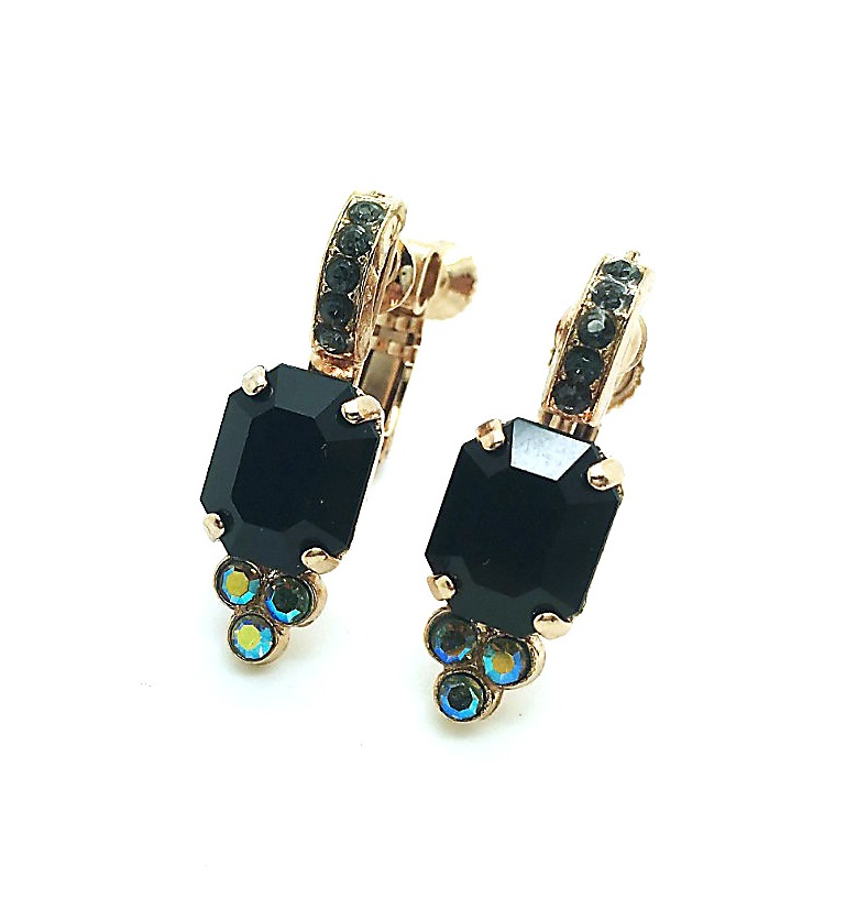 E-1009-1-280-RG2 (2) Mariana Earrings Sophisticated Jet Black & AB Swarovski Crystals My Treasures Coll. - Image 1
