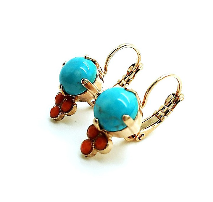 E-1010-M333-RG6 (3) Mariana Earrings Adorable Howlite Chinese Turq Mineral & Orange Swarovski Crystals My Treasures Coll. - Image 1