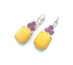 Mariana Earrings Stunning Yellow Opal & Fuchsia Swarovski Crystals Masai Africa Coll. - Image 3