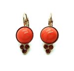 Mariana Earrings Elegant Round Coral & Smoked Topaz Swarovski Crystals My Treasures Coll.