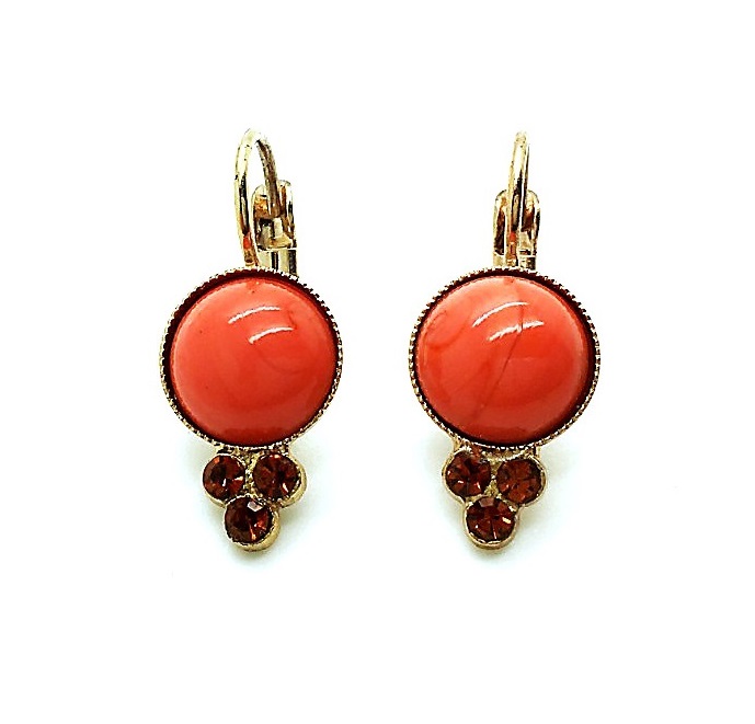 E-1018-66-RG6 (1) Mariana Earrings Elegant Round Coral & Smoked Topaz Swarovski Crystals My Treasures Coll. - Image 1