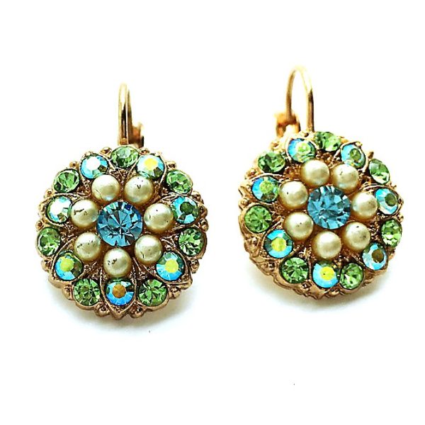 Earrings By Mariana Woman Guardian Angel Chrysolite and Pearl Swarovski Crystals