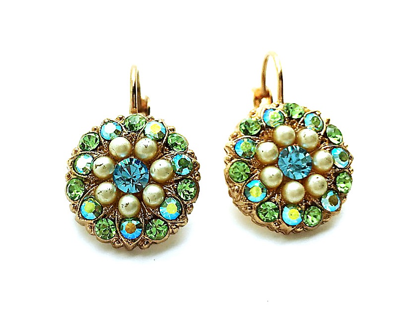 E-1029-84-RG6 (1) Earrings By Mariana Woman Guardian Angel Chrysolite and Pearl Swarovski Crystals - Image 1
