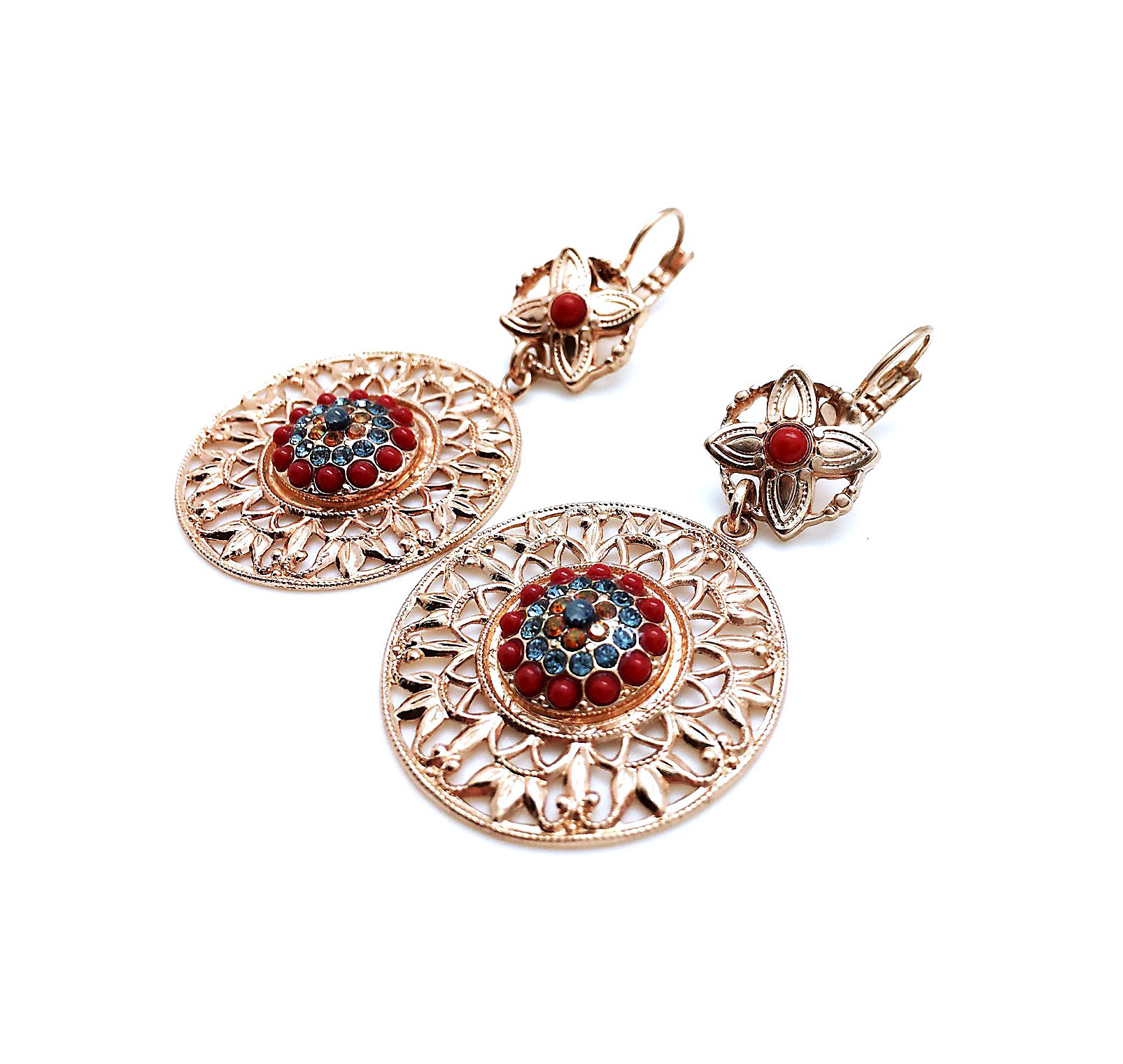 E-1036-1-1325-RG6 (3) Earrings By Mariana East Meets West Coll. Gorgeous Boho Red & Blues Austrian Crystals - Image 1
