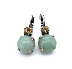 Earrings By Mariana Round Amazonite Mineral and Peach Swarovski Crystals - Image 6