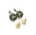 Mariana Earrings Round Dangling Pearl & Colorful Swarovski Crystals Caribbean Life Coll. - Image 3