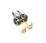 Mariana Earrings Round Dangling Pearl & Colorful Swarovski Crystals Caribbean Life Coll. - Image 2