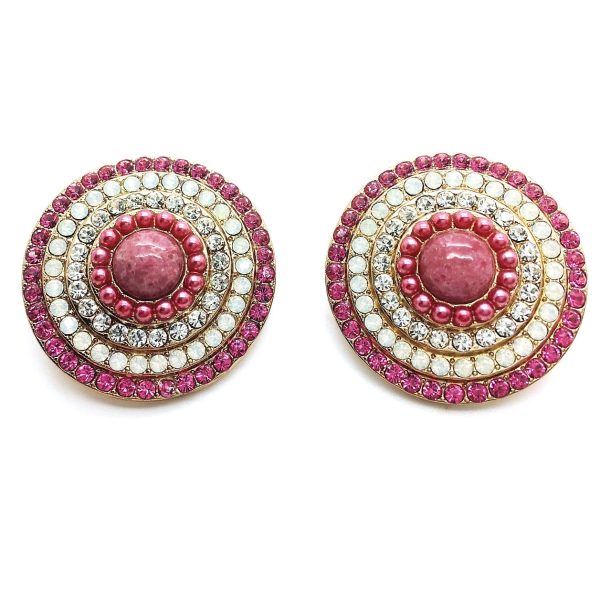 Mariana Earrings Lovely Round Beaded Pink & Opal Swarovski Crystals Silk Road Coll.