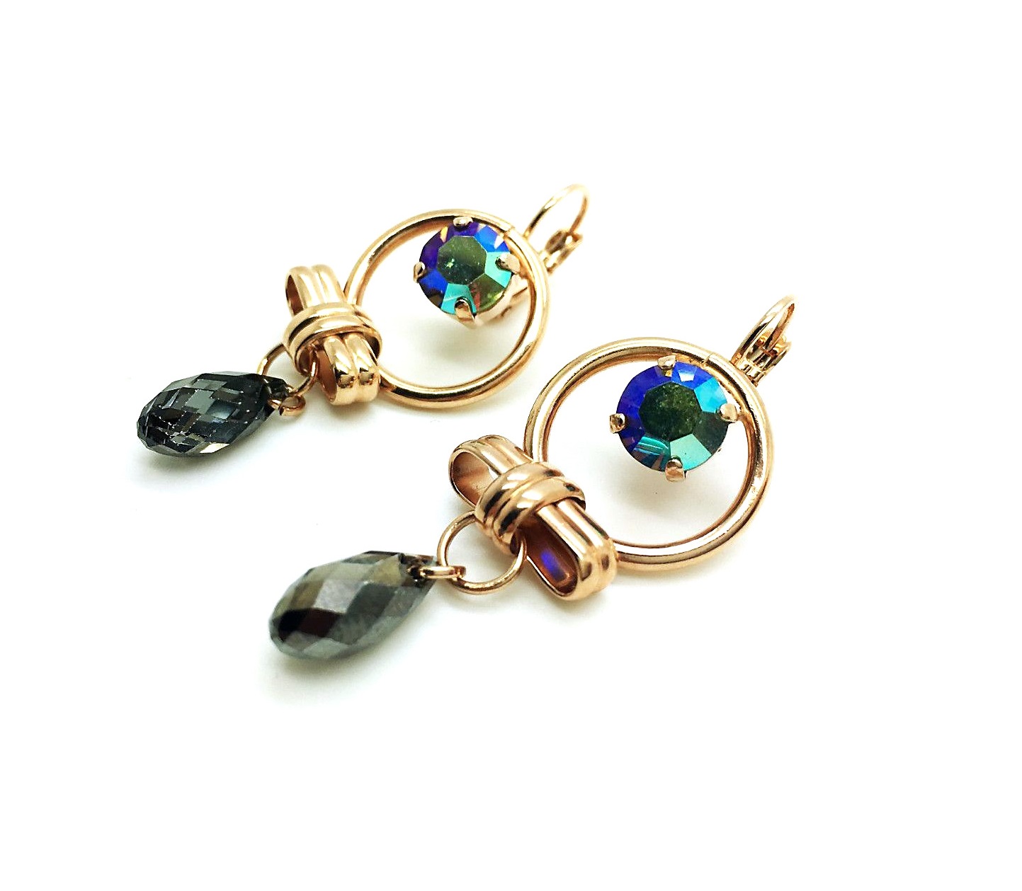 E-1083-1-215AB-RG6 (2) Mariana Earrings Bow Dangling Black Dia & AB Swarovski Crystals My Treasures Coll. - Image 1