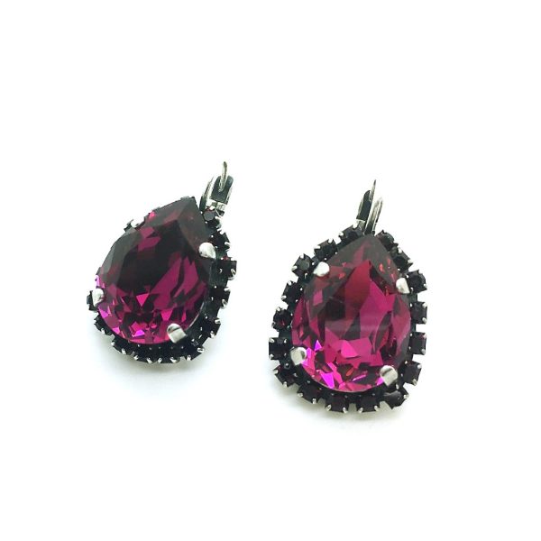 Mariana Earrings Elegant Pear Shape Ruby & Jet Swarovski Crystals Songbook Coll.