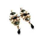 Earrings By Mariana Odyssey Coll. Elegant Dangling Blacks and AB Swarovski Crystals - Image 2