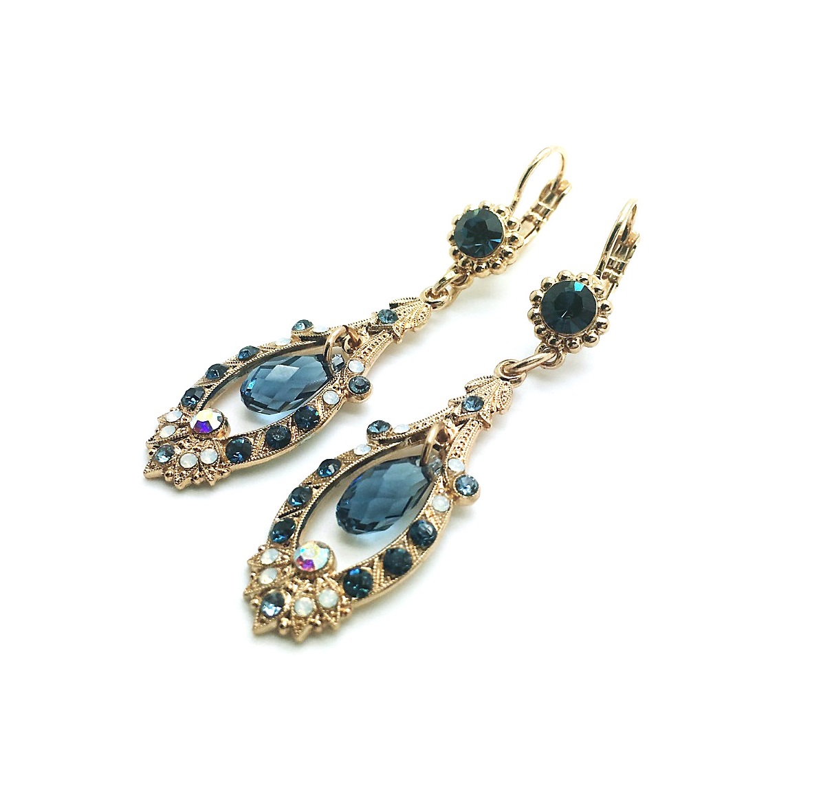 E-1120-1069-RG6 (3) Mariana Earrings Fab Dangling Blue, Opal & AB Austrian Crystals Songbook Coll. Rose Gold Plated - Image 1