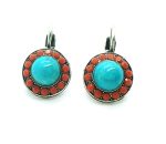Mariana Earrings Dainty Floral Turquoise Mineral & Orange Opal Austrian Crystals My Treasures Coll. - Image 2