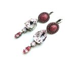 Earrings By Mariana Woman Rhodonite Mineral and Rose Swarovski Crystals - Image 2