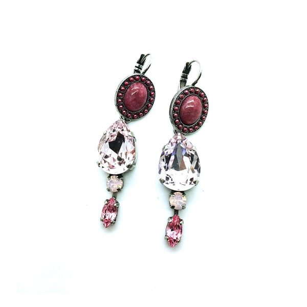 Earrings By Mariana Woman Rhodonite Mineral and Rose Swarovski Crystals