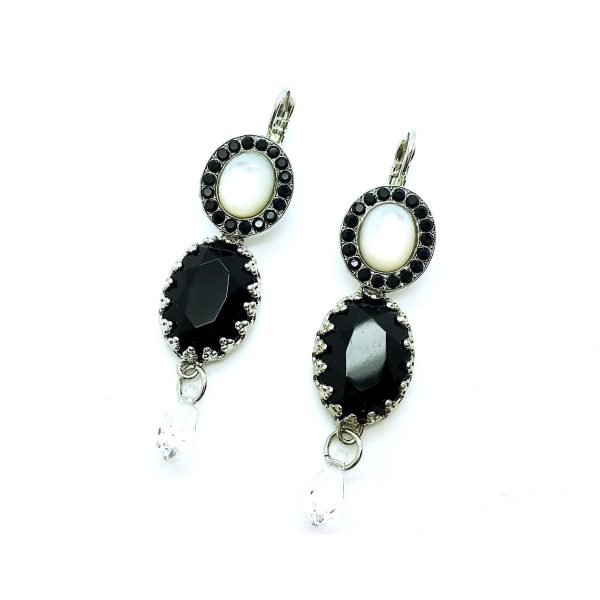 Mariana Earrings Timeless White Shell Mineral, Clear & Jet Swarovski Crystals Caribbean Life Coll.
