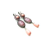 Earrings By Mariana Rose Quartz Mineral and Rose Swarovski Crystals - Image 3