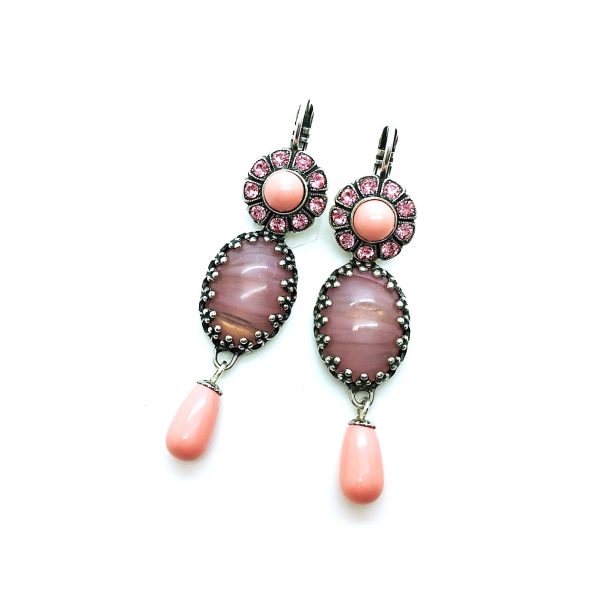 Earrings By Mariana Rose Quartz Mineral and Rose Swarovski Crystals